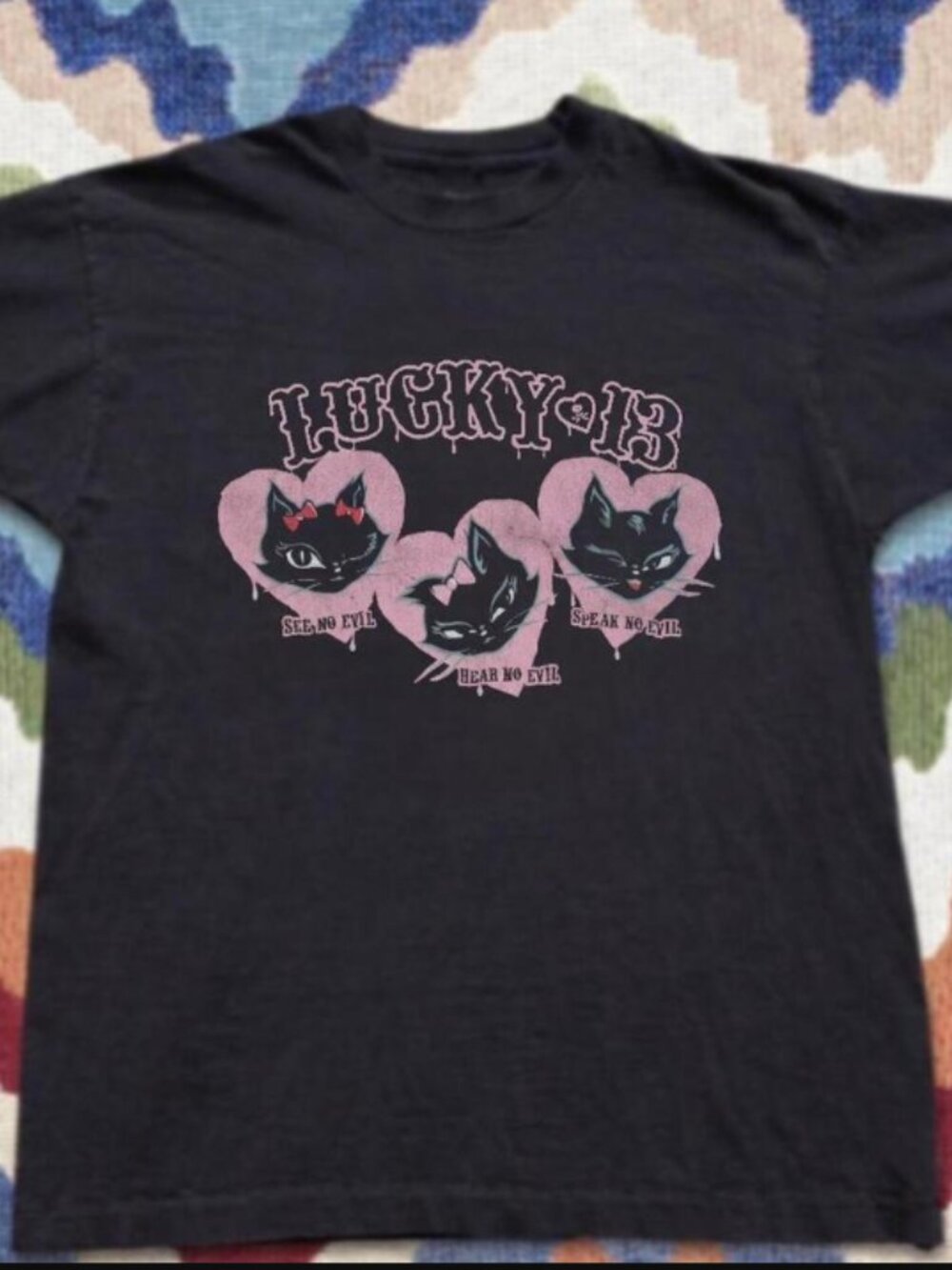 Black Lucky 13 Cat Black T Shirt